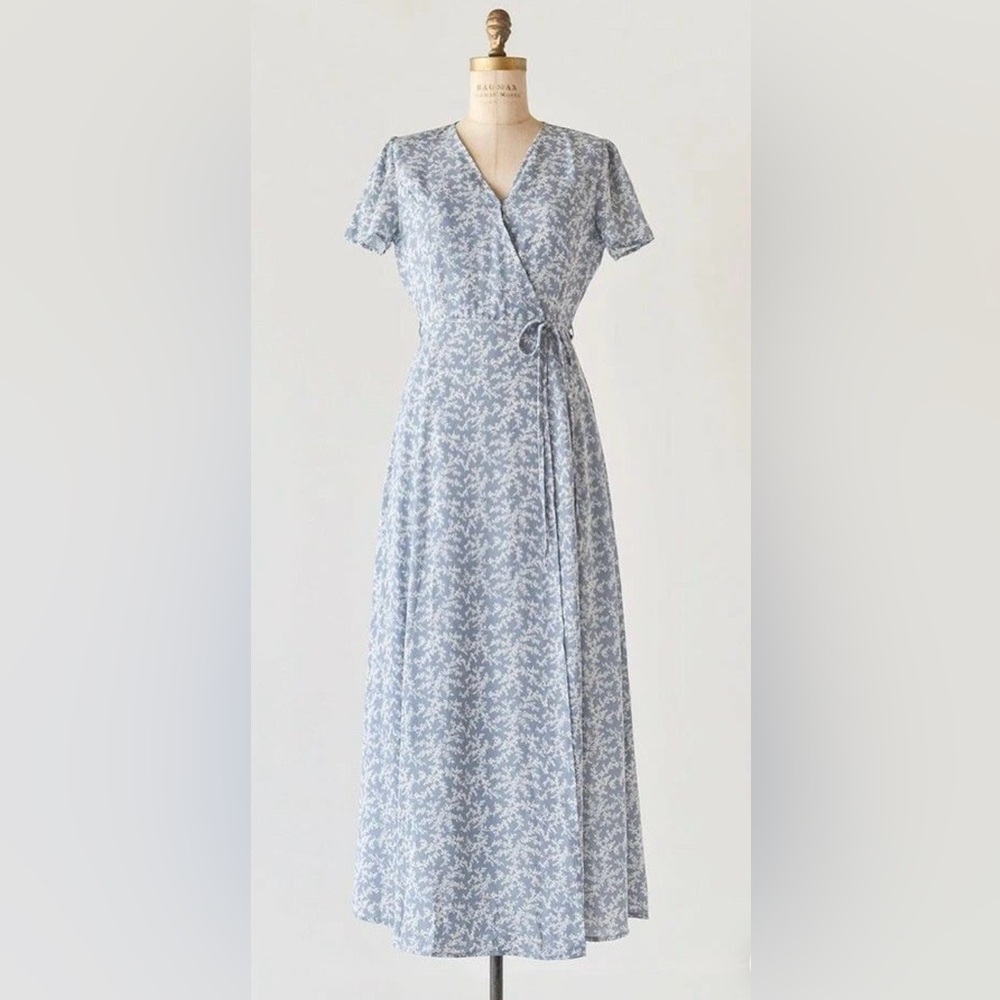 Floral Wrap Dress in Blue and White